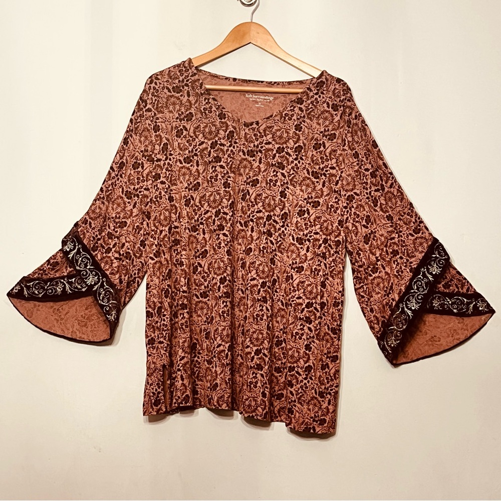 Soft Surroundings Tunic Top Tuscany Flare Faux Fur Sleeves Hippie Boho‎ Artsy 1X